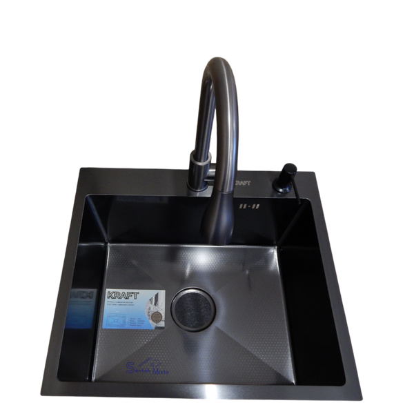 Комплект кухонної мийки Kraft HM 50х50 NANO BLACK (DECOR) PVD (3.0/1.0 мм) S3550 фото