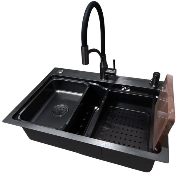 Комплект кухонної мийки Kraft HM 7546 NANO BLACK S4916 фото