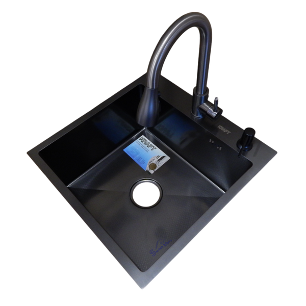 Комплект кухонної мийки Kraft HM 50х50 NANO BLACK (DECOR) PVD (3.0/1.0 мм) S3550 фото