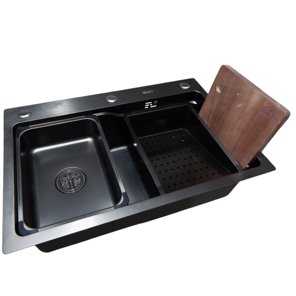 Комплект кухонної мийки Kraft HM 7546 NANO BLACK S4916 фото
