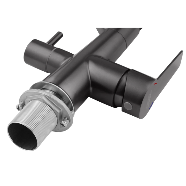Комплект кухонной мойки Kraft графит HS 600Х450мм NANO BLACK PVD Декор (3.0/1.0 мм)+Смеситель для кухни с подключением к фильтру Kroner KRP Edelstahl Klassisch - PVD03817BLK S5140 фото