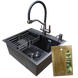 Комплект кухонной мойки Kraft графит HS 600Х450мм NANO BLACK PVD Декор (3.0/1.0 мм)+Смеситель для кухни с подключением к фильтру Kroner KRP Edelstahl Klassisch - PVD03817BLK S5140 фото 1