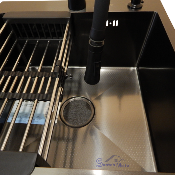 Комплект кухонної мийки Kraft HM 50х50 NANO BLACK (DECOR) PVD (3.0/1.0 мм) S4817 фото