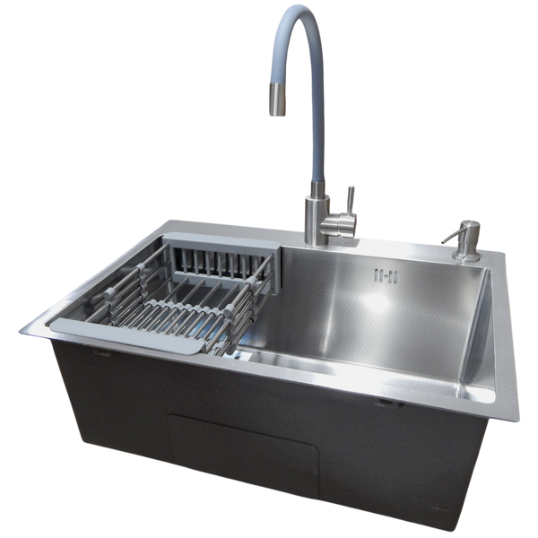 Комплект кухонной мойки Kraft HM 6045 DECOR (3.0/1.0 мм)+Смеситель для кухни с гибким изливом Kroner KRP Edelstahl Klassisch - ESG035GRA S5141 фото