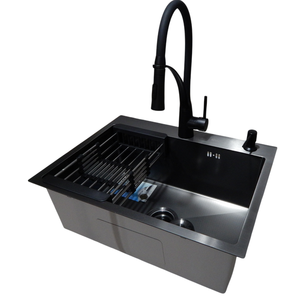 Комплект кухонної мийки Kraft NANO BLACK PVD HS60*45 (3.0/1.0 мм) декор S3752 фото