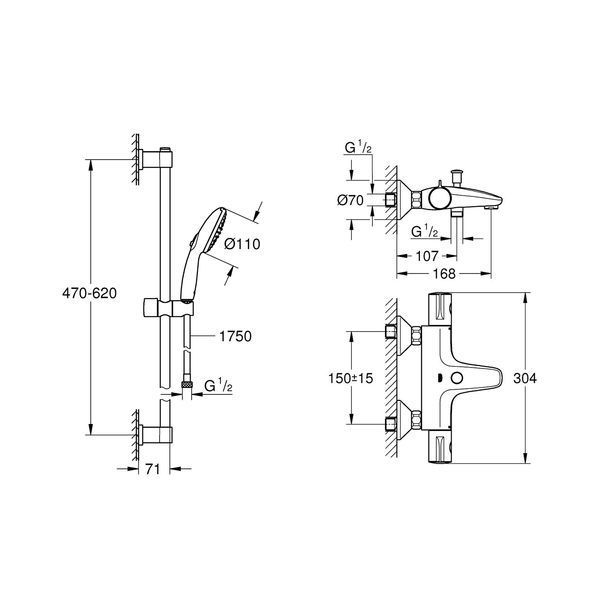 Змішувач для ванни Grohe Grohtherm 800 34567000 з душовим гарнітуром 27948001 (34567001) CV032204 фото