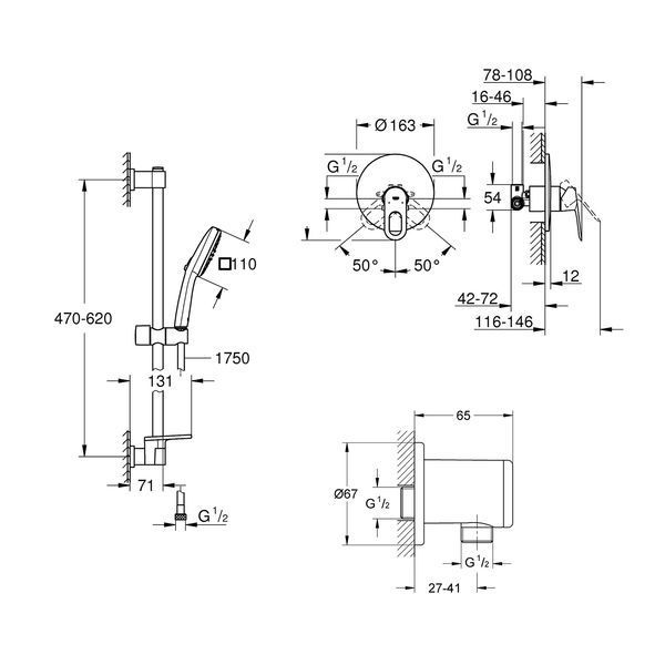 Душова система Grohe Bauloop з гарнітуром Vitalio Comfort 110 і підключенням Vitalio 2908026929 CV036740 фото
