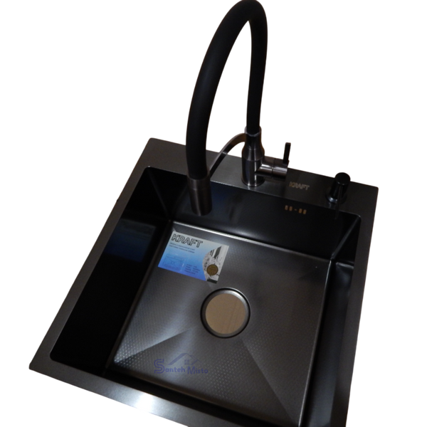 Комплект кухонної мийки Kraft HM 50х50 NANO BLACK (DECOR) PVD (3.0/1.0 мм) S3551 фото