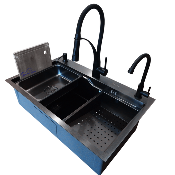 Комплект кухонної мийки Kraft HM 7546 NANO BLACK S4917 фото