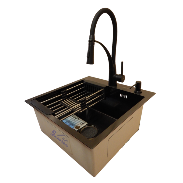 Комплект кухонної мийки Kraft HM 50х50 NANO BLACK (DECOR) PVD (3.0/1.0 мм) S4817 фото