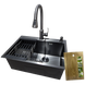 Комплект кухонной мойки Kraft NANO BLACK PVD Декор-соты HS540х480 (3.0/1.0 мм)+ Смеситель кухонный TH38 Valeso PVD Графит с выдвижной лейкой S4967 фото 1