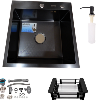 Кухонна мийка Kraft HM 50х50 NANO BLACK (DECOR) PVD (3.0/1.0 мм) S4787 фото