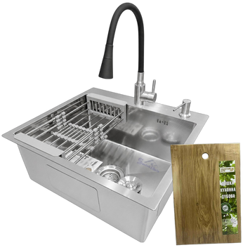Комплект кухонної мийки Kraft KRF 5448 Декор (3.0/1.0 мм)+Змішувач для кухні Kroner KRP Edelstahl Klassisch &ndash; ESG031BLK S4818 фото