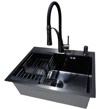Комплект кухонной мойки Kraft NANO BLACK PVD HS60*45 (3.0/1.0 мм) декор S3653 фото
