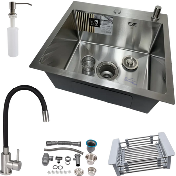Комплект кухонної мийки Lidz Handmade H5050 Brushed Steel 3,0/1,0 мм S4818 фото