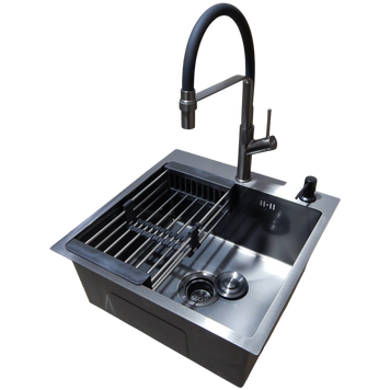 Комплект кухонной мойки Kraft NANO BLACK PVD HS50*50(3.0/1.0 мм) декор S3703 фото