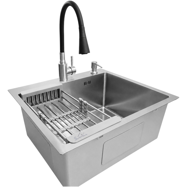 Комплект кухонной мойки Kraft HM 5448 Декор (3.0/1.0 мм)+Смеситель для кухни Kroner KRP Edelstahl Klassisch &ndash; ESG031BLK S4818 фото