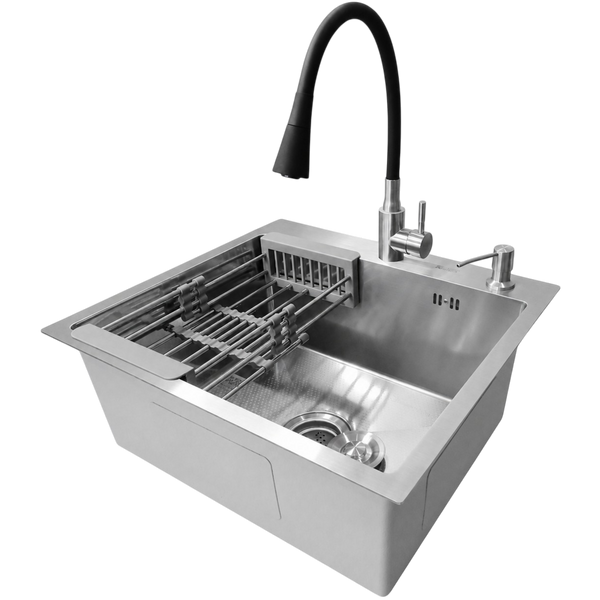 Комплект кухонной мойки Kraft HM 5448 Декор (3.0/1.0 мм)+Смеситель для кухни Kroner KRP Edelstahl Klassisch &ndash; ESG031BLK S4818 фото