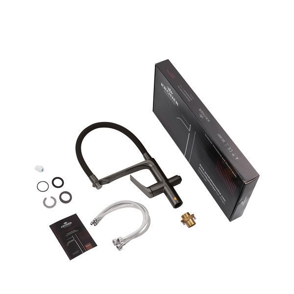 Комплект кухонная мойка Kroner Schwarze-6350HM PVD + смеситель Graz-GRP03815 + дозатор Spender-SCH049 CVS30125 фото