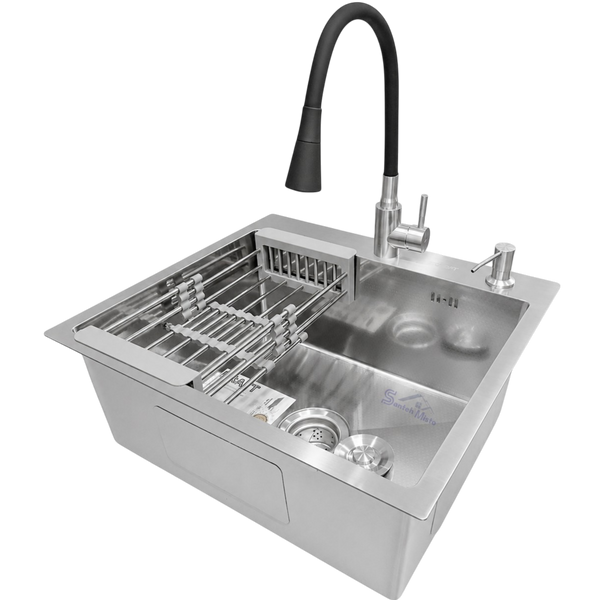 Комплект кухонной мойки Kraft HM 5448 Декор (3.0/1.0 мм)+Смеситель для кухни Kroner KRP Edelstahl Klassisch &ndash; ESG031BLK S4818 фото