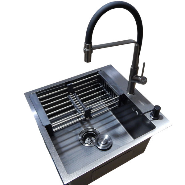 Комплект кухонной мойки Kraft NANO BLACK PVD HS50*50(3.0/1.0 мм) декор S3703 фото