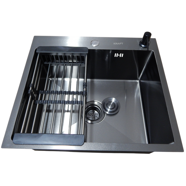 Комплект кухонной мойки Kraft NANO BLACK PVD HS50*50(3.0/1.0 мм) декор S3703 фото
