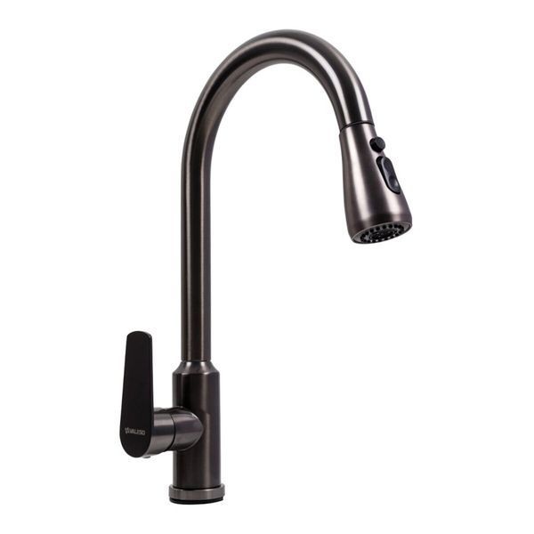 Комплект кухонной мойки Kraft NANO BLACK PVD (Декор-соты) 600х450мм (3.0/1.0 мм)+Смеситель кухонный TH38 Valeso PVD Графит, с выдвижной воронкой S4968 фото