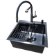 Комплект кухонной мойки Kraft NANO BLACK PVD HS50*50(3.0/1.0 мм) декор S3703 фото 4