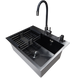 Комплект кухонной мойки Kraft NANO BLACK PVD HS60*45 (3.0/1.0 мм) декор S5407 фото 2