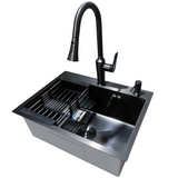 Комплект кухонної мийки Kraft NANO BLACK PVD HS60*45 (3.0/1.0 мм) декор S3654 фото