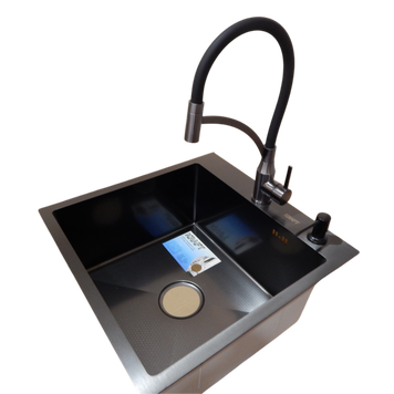 Комплект кухонної мийки KRAFT Handmade PVD чорна HS60*45 (3.0/1.0 мм) S3553 фото