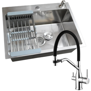 Комплект кухонної мийки Kraft KRF 6045 DECOR (3.0/1.0 мм) S3754 фото
