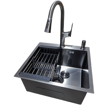 Комплект кухонної мийки Kraft HM 50х50 NANO BLACK (DECOR) PVD (3.0/1.0 мм) S5143 фото