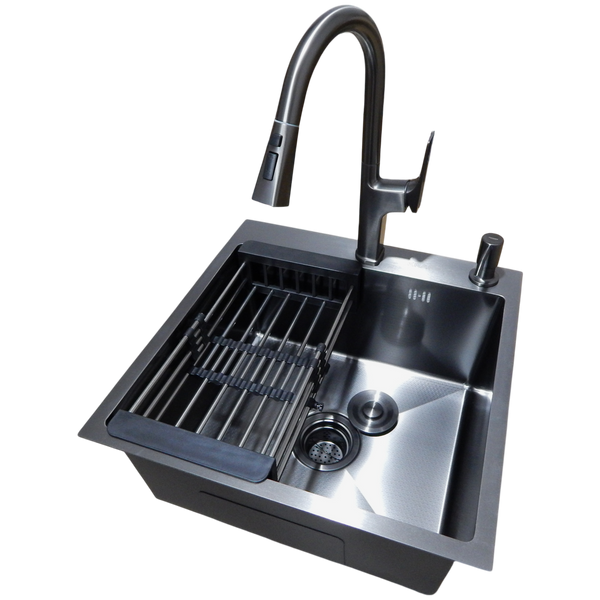 Комплект кухонної мийки Kraft HM 50х50 NANO BLACK (DECOR) PVD (3.0/1.0 мм) S5143 фото