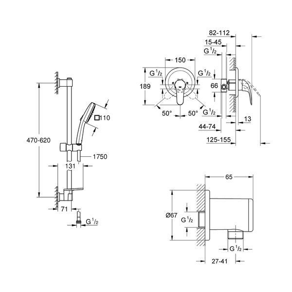 Душевая система Grohe Euroeco с гарнитуром Vitalio Comfort 110 и шланговым подключением 3274226929 CV036744 фото