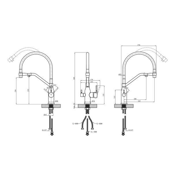 Смеситель для кухни Kroner KRP Kuche - C03816BLK CV035576 фото