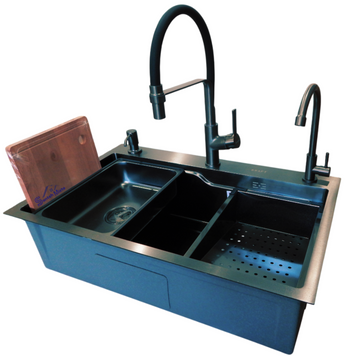 Комплект кухонної мийки Kraft HM 7546 NANO BLACK S4920 фото