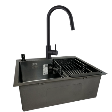 Комплект кухонної мийки&nbsp;Kroner KRP Schwarze - 60х50HM PVD (3.0/1.0 мм) S4770 фото