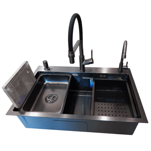 Комплект кухонної мийки Kraft HM 7546 NANO BLACK S4920 фото