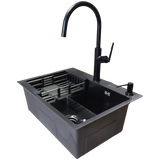 Комплект кухонной мойки Kraft NANO BLACK PVD HS54*48 (3.0/1.0 мм) декор S3688 фото