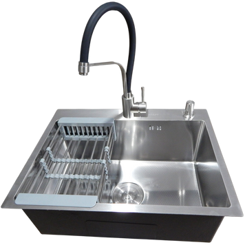 Комплект кухонної мийки Kraft KRF 6045 DECOR (3.0/1.0 мм)+Змішувач для кухні Kroner KRP Edelstahl Klassisch - ESG03593BLK S5127 фото