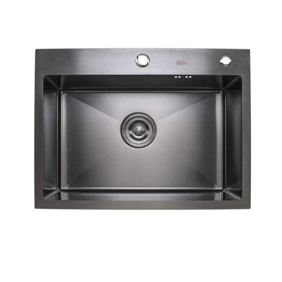 Кухонна мийка Platinum Handmade PVD 600х450х220 чорна (товщина 3,0/1,5 мм корзина та дозатор в комплекті) 23574 фото