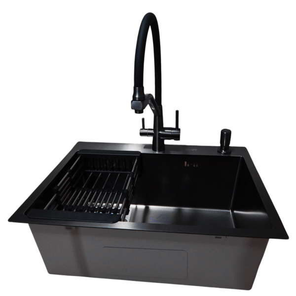 Комплект кухонної мийки Kraft NANO BLACK PVD HS60*45 (3.0/1.0 мм) декор S3638 фото
