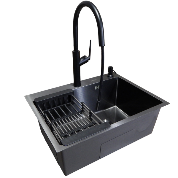 Комплект кухонной мойки Kraft NANO BLACK PVD HS54*48 (3.0/1.0 мм) декор S3688 фото