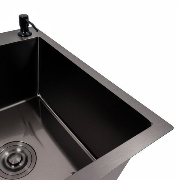 Кухонная мойка CM 78*50 R черная PVD VALESO Handmade (круглый сифон 3,0/0,8) 45906 фото