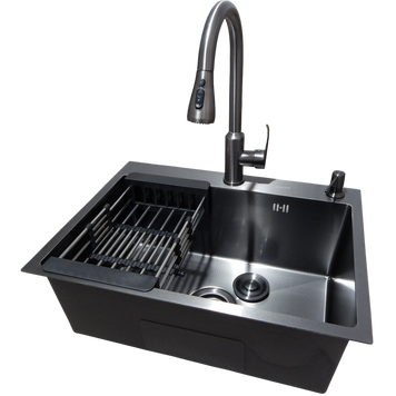 Комплект кухонної мийки Kraft NANO BLACK PVD HS54*48 (3.0/1.0 мм) декор S3706 фото