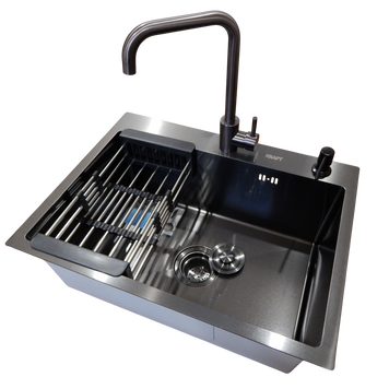 Комплект кухонной мойки KRAFT Handmade PVD чорная HS54*48 (3.0/1.0 мм) S3606 фото