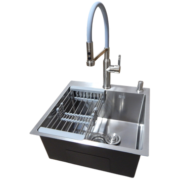 Комплект кухонної мийки Kraft KRF 5050 decor (3.0/1.0 мм)+Змішувач для кухні з гнучким виливом Pllen&oacute; Lazio BLK17 spazzolato S5145 фото