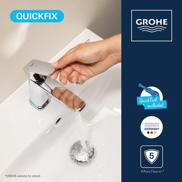 Змішувач для раковини Grohe QuickFix Dice ES M-Size 1018360000 з донним клапаном CV036191 фото