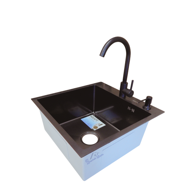 Комплект кухонной мойки Kraft HM 50х50 NANO BLACK (DECOR) PVD (3.0/1.0 мм) S4821 фото
